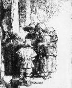 REMBRANDT Harmenszoon van Rijn Beggars receiving alms at the door of a house painting
